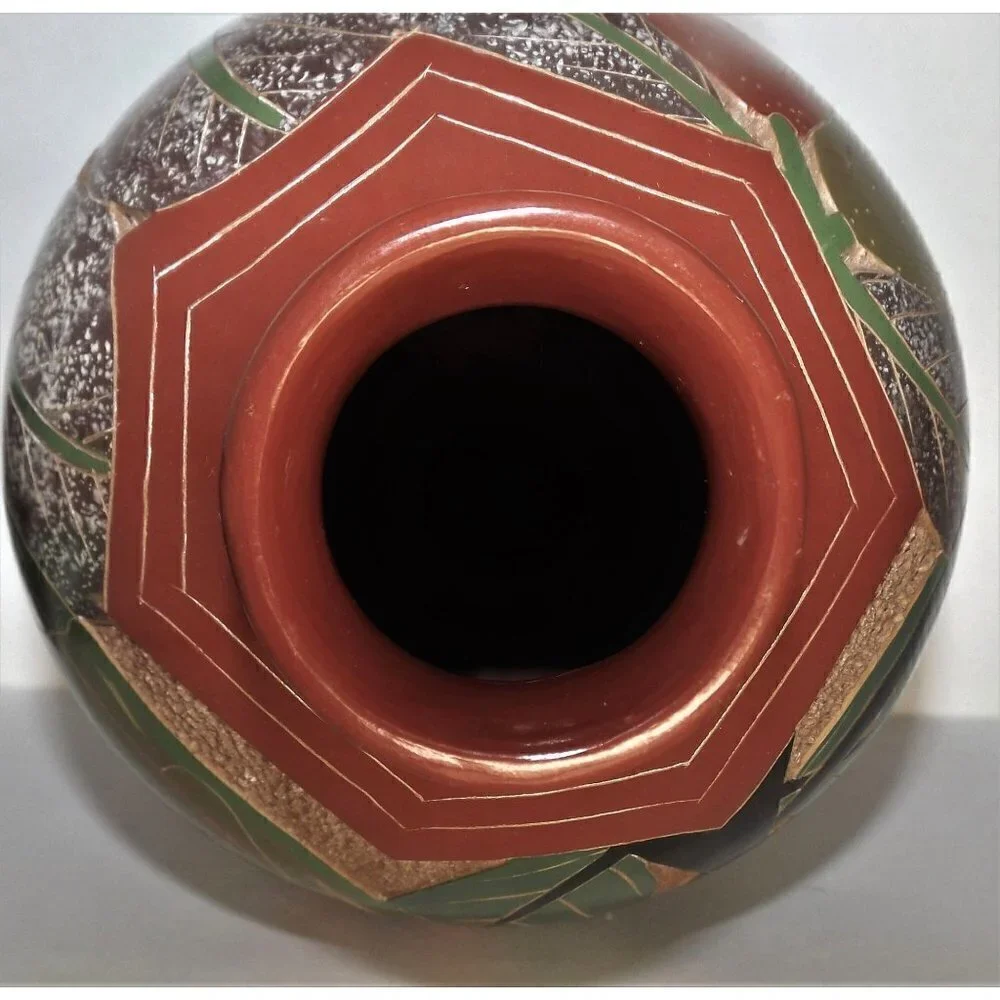 Hand Made South American Round Pottery Vase Signed Jungle Animals 7